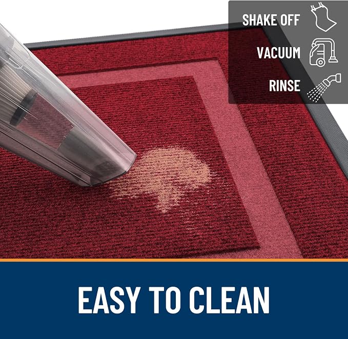 OLANLY Front Door Mat Outside 29.5x17, All-Season Heavy-Duty Rubber Doormat | Wine Red, Absorbent, Stain and Fade Resistant, Waterproof Non-Slip Backing, Low-Profile Indoor Outdoor Floor Mat for Entryway