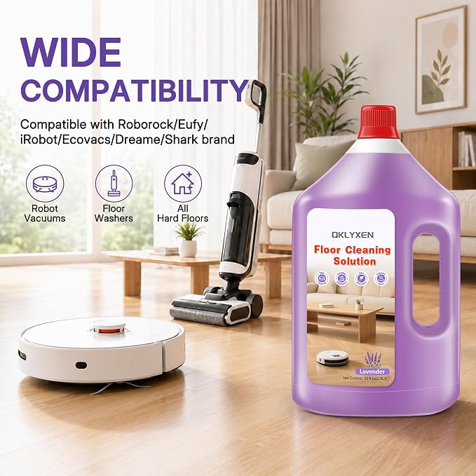 82 FL OZ Lavender Scent Floor Cleaning Solution Compatible with Roborock | Rich, Long-lasting Fragrance, 2.4 L Floor Cleaner for All Robot Vacuums with Mopping & Cordless Wet/Dry Vacuum Mop Cleaner