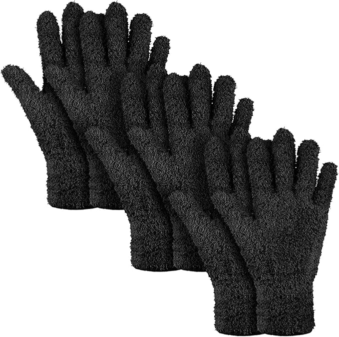 Patelai 3 Pairs Microfiber Dusting Gloves for Plants Leaf, Medium | Black,Plant Cleaning Gloves, Reusable Washable Gloves,House Furniture Blinds Dusting