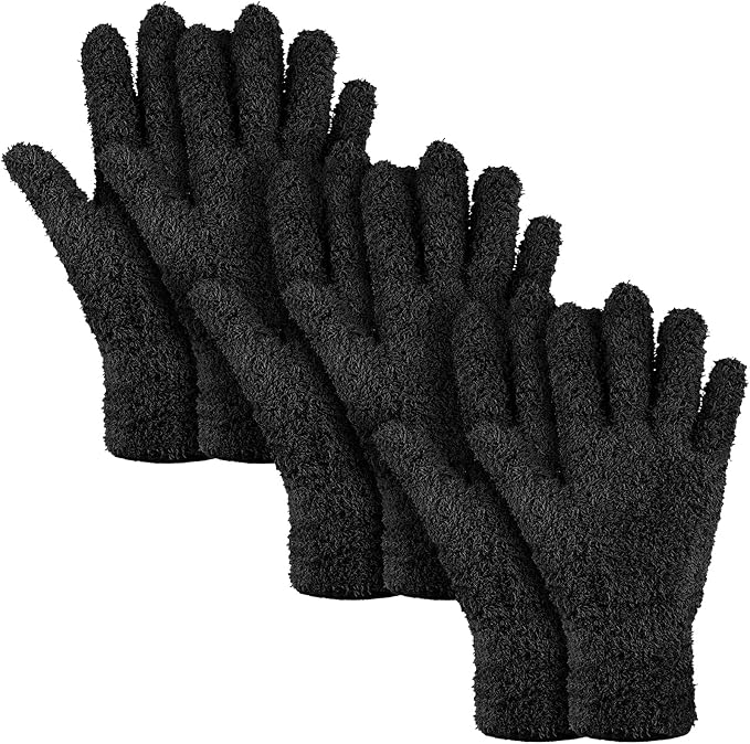 Patelai 3 Pairs Microfiber Dusting Gloves for Plants Leaf, Small | Black, Plant Cleaning Gloves, Reusable Washable Gloves,House Furniture Blinds Dusting