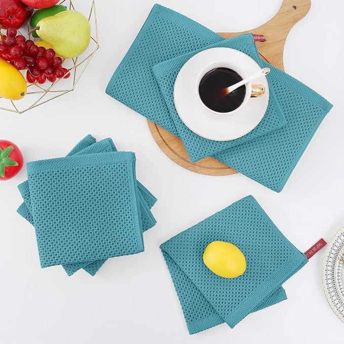 Homaxy 100% Cotton Waffle Weave Kitchen Dish Cloths 18-Pack, Lake Blue | 12 x 12 Inches, Ultra Soft Absorbent Dish Towels, Quick Drying Dish Rags with Hanging Loop