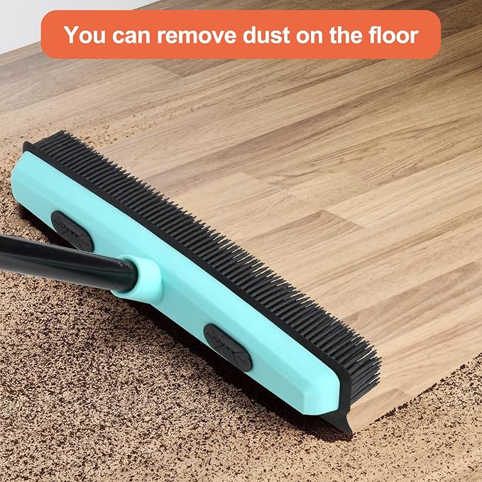 Rubber Broom Carpet Rake for Pet Hair Removal, Fur Remover Broom with 59" Telescoping Long Handle, Pet Hair Broom with Squeegee for Carpet, Hardwood Floor, Tile | Fur Remover Broom Pet Hair Broom with Squeegee for Carpet, Hardwood Floor, Tile, 59" Tele...