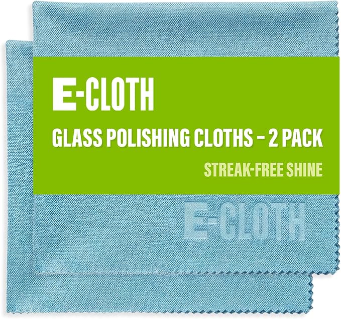 E-Cloth Glass & Polishing Cloth - Reusable & Durable Glass Cleaner - 2 Pack | Cleaning Towel Cloth for Windows, Cars, Mirrors, Eyeglasses, & More, Streak Free Clean, Machine Washable, Alaskan Blue