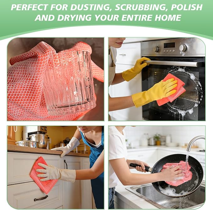 Dish Cloth for Washing Dishes Kitchen Washcloth Cleaning Cloth | 12x12inch 10pack Kitchen Towels Rags, Microfiber Cleaning Cloths, Wash Cloths with Poly Scour Side,Wholesale, Assorted