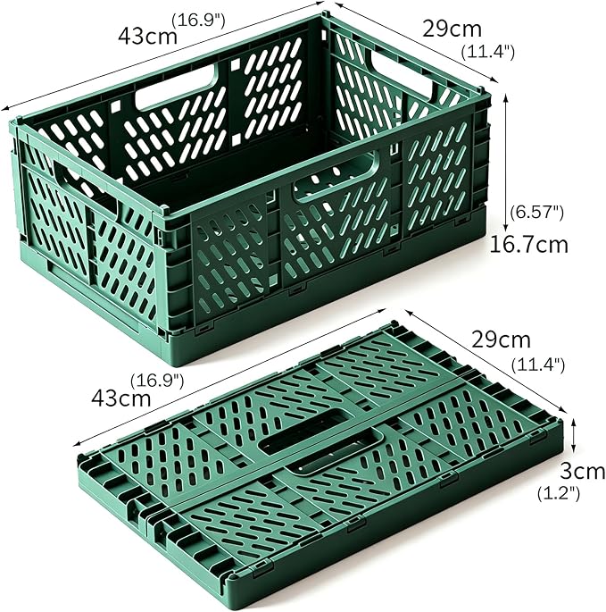 Tobeso-Nuoze 2 Pack Pastel Plastic Storage Baskets-20L Space-Saving Bins | Plastic Collapsible Storage Crates Foldable Plastic Crates for Storage Collapsible Crates for Organizing (Dark Green)