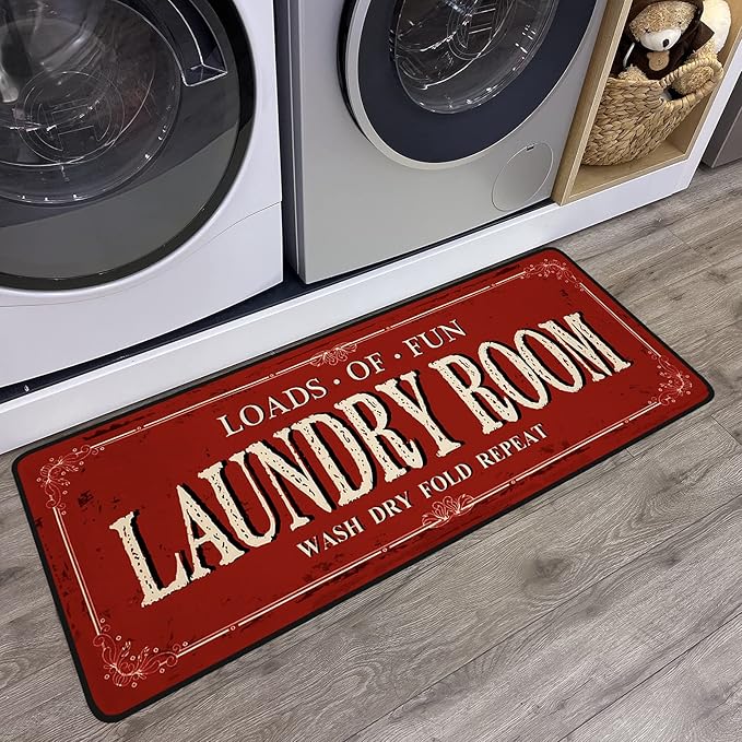 ROMAMIGO Farmhouse Red Runner Rug (20 X 47 inch), Non-Slip, High Pile, Handmade, Kitchen, Bathroom, Laundry Room Decor