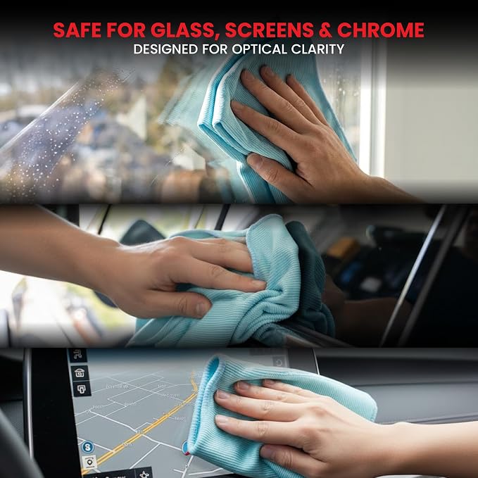Microfiber Glass Towel 5 Pack, 16x16 inches 300 GSM Herringbone Weave – Lint-Free, Streak-Free Cloth for Glass, Mirrors, Screens & Chrome – Professional Detailing Towel, Blue
