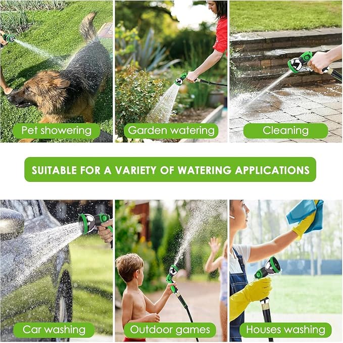 Garden Hose 50 ft, Non-Expandable Ultra-Lightweight Flexible Hose with 360° Dual-End Anti-Kink Design, 10-Pattern Spray Nozzle, 500 PSI Leak-Proof, 96-Strand Braided Fabric, Storage Strap