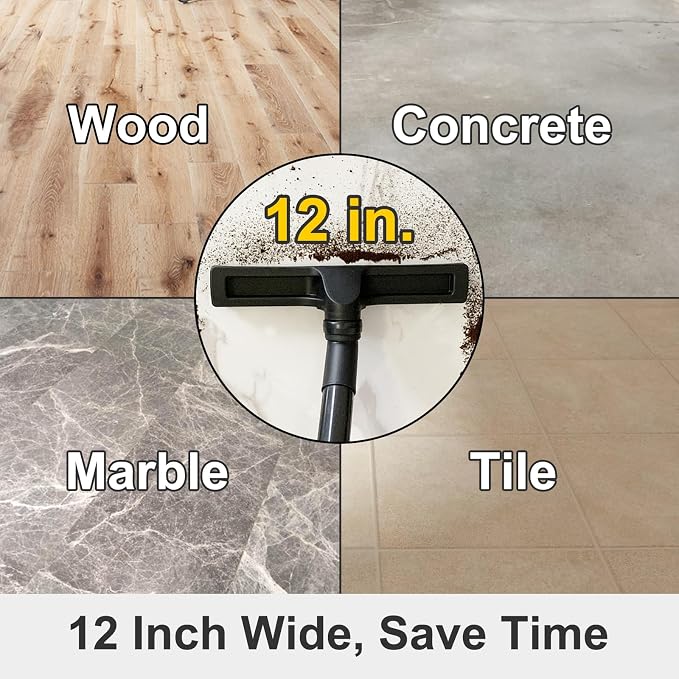 Hardwood Brush Vacuum Attachment for 1 1/4" 2 1/2" Shopvac Wet Dry Vacs, Horsehair Bristles Parquet Nozzle, 12" Shop Vac Floorhead Accessory (1.25" Hard Floor Head & 2.5" Vac Hose Adapter)