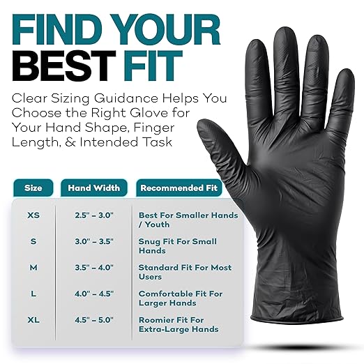Disposable Black Nitrile Gloves X Large 100 Count - Extra Thick 4.5 Mil - Powder and Latex Free Rubber Gloves - Surgical Medical Exam Gloves - Food Safe Cooking Gloves