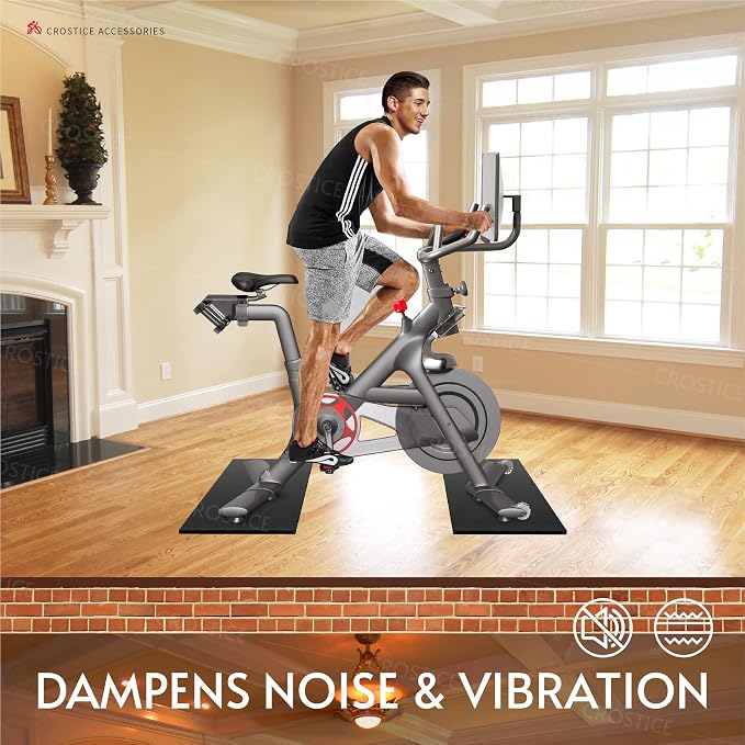 2-Piece Bike Mat Compatible with Peloton Bike, 6mm Floor Protector | Double bike mat compatible with Peloton bike, 6mm, providing non-slip waterproof protection for hardwood or carpet