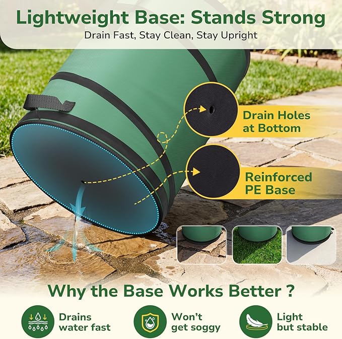 GreatBuddy Collapsible Trash Can 30 Gallon 2 Pack, Pop Up Yard Waste Bags, 600D Oxford Lawn and Leaf Bags with Drainage Holes, Self-Standing Camping Trash Can, Foldable Garden Bag for Leaf Cleanup