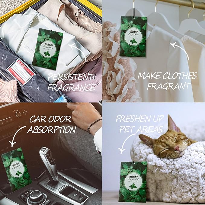 MYARO 12 Pack Peppermint Scented Sachets, Closet Deodorizer Car Freshener | Long-Lasting Sachet Bag, Odor Eliminator for Closet, Drawer, Bathroom, Clothes, Fabric Refresher, Home Fragrance Gift Set