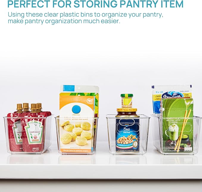 Vtopmart 12 Pack Clear Storage Bins, Pantry Storage Bins with Handle, Small