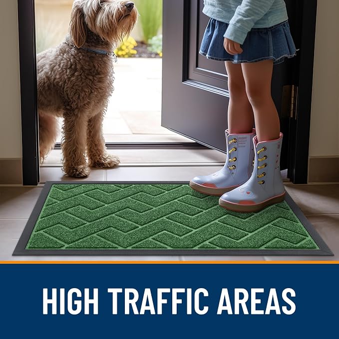 OLANLY Front Door Mat Outside 71x23, All-Season Absorbent Rubber Doormat | Green, Heavy-Duty, Stain and Fade Resistant, Waterproof Non-Slip Backing, Low-Profile Indoor Outdoor Floor Mat for Entryway