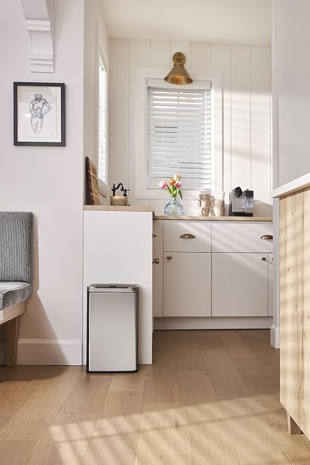 ELPHECO Stainless Steel Office Trash Can 6.6 Gallon Motion Sensor Garbage Bin Rectangular Automatic Touch Free Waste Bin for Hotel and Living Room | Automatic Garbage Bin Rectangular Touch Free Waste Bin for Hotel and Living Room, 2AA