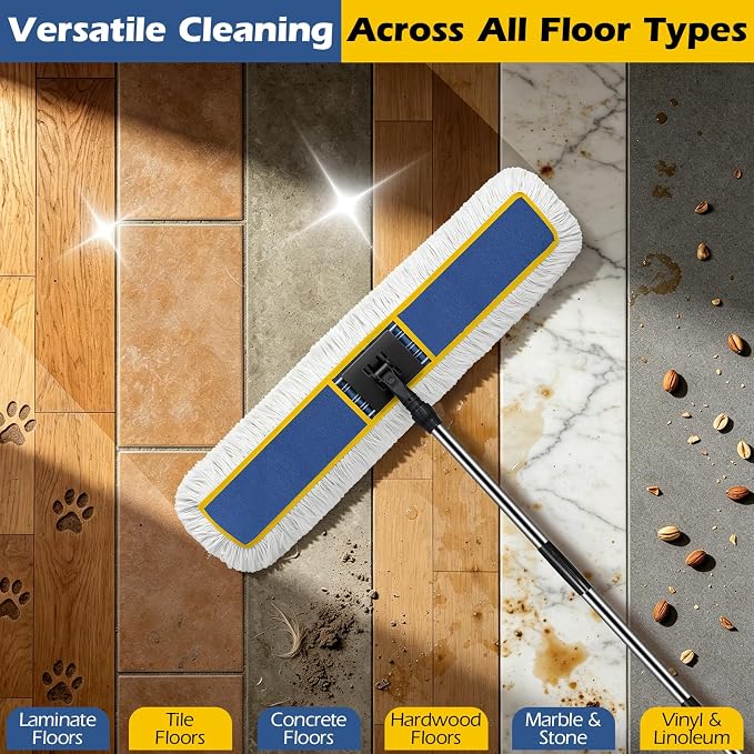 40" Commercial Dust Mop for Floor Cleaning, Heavy Duty Industrial Mop | Large Flat Mop with 64" Long Handle, Push Mop with 2 Mops Pads, for Hardwood, Tile, Gym, Office, Mall, Warehouse