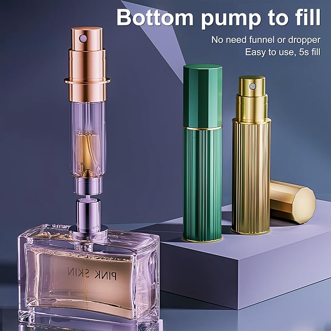 Perfume Travel Refillable Bottle Cologne Portable Atomizer Fragrance Scent Sprayer Pump Fill from Bottom Mini Pocket Size 5ml for Travel Essentials & Best Gift (BLACK)