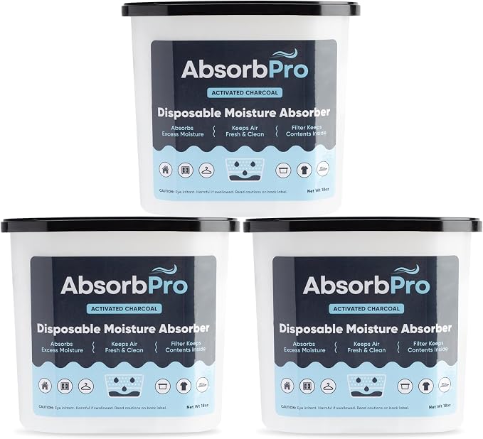 Absorb Pro Charcoal Moisture Absorber Tub 18 oz, 3-Pack
