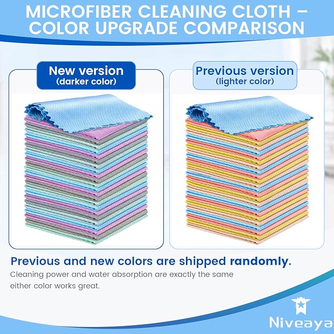 Niveaya 24 Pack Reusable Fish Scale Cloth, Microfiber Glass Cleaning Cloth | Quick Drying Polishing Cloth, Streak Free Lint Free Cleaning Rags for Glass Kitchen Window , Nano Magic Cleaning Towels