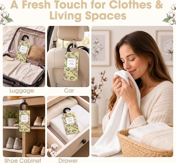 Large 12 Packs White Cotton Hanging Scented Sachets Long-Lasting Closet Deodorizer Air Freshener Fabric Refresher Odor Eliminator for Drawer Home Fragrance Gift Set