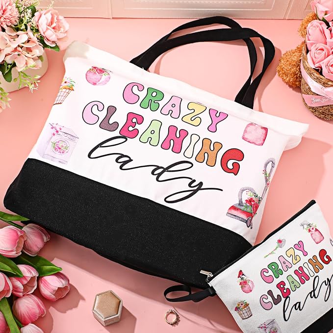 Paterr Housekeeping Gift Tote Bag and Makeup Bag Housekeeper Employee Appreciation Day Gift for Custodian Cleaner
