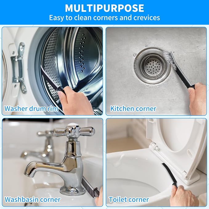 4TH Multi-Purpose Hard Bristle Crevice Cleaning Brush -Deep Reach Gap Cleaning Tool for Household Use -Versatile, Durable, Thin Brush to Clean Tight Spaces -4 Pcs, Black