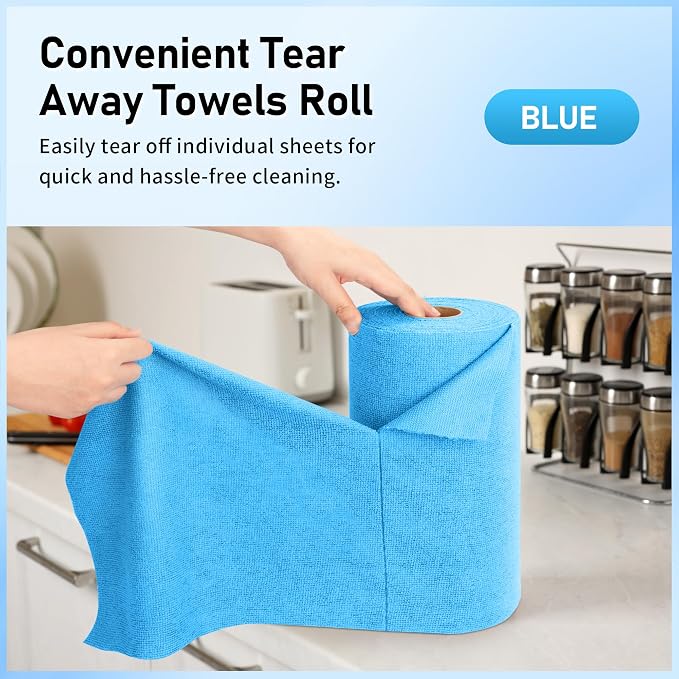 Microfiber Cleaning Cloth Roll, 75 Pack Tear Away Microfiber Towel, Reusable Washable Shop Towels, Lint Free All-Purpose Cleaning Rags Wash Cloths for Home Car Kitchen Automotive 11.5"x11.5"