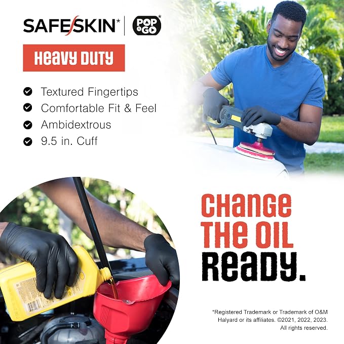 SAFESKIN Heavy Duty Nitrile Disposable Latex Free Gloves (40/160/1600 packs), Black Gloves for Food Prep, Cleaning, Mechanic