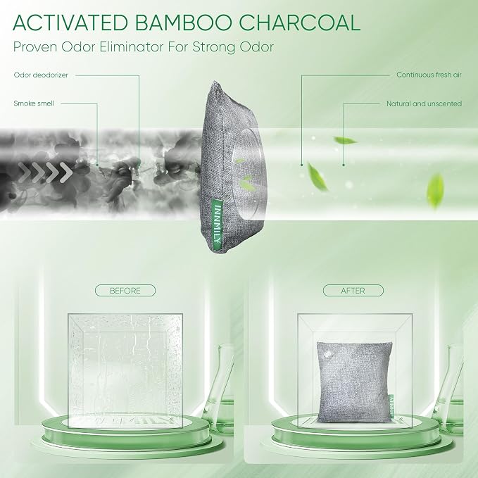 Activated Charcoal Odor Absorber,Large 4x200g w Hooks Nature Odor Eliminator for Strong Odor,Bamboo Charcoal Air Purifying Bags,Moisture Absorbers for Fresh Home Car Closet Pet,Smoke Smell Deodorizer | Bamboo Charcoal Air Purifying Bags,Moisture Absorb...
