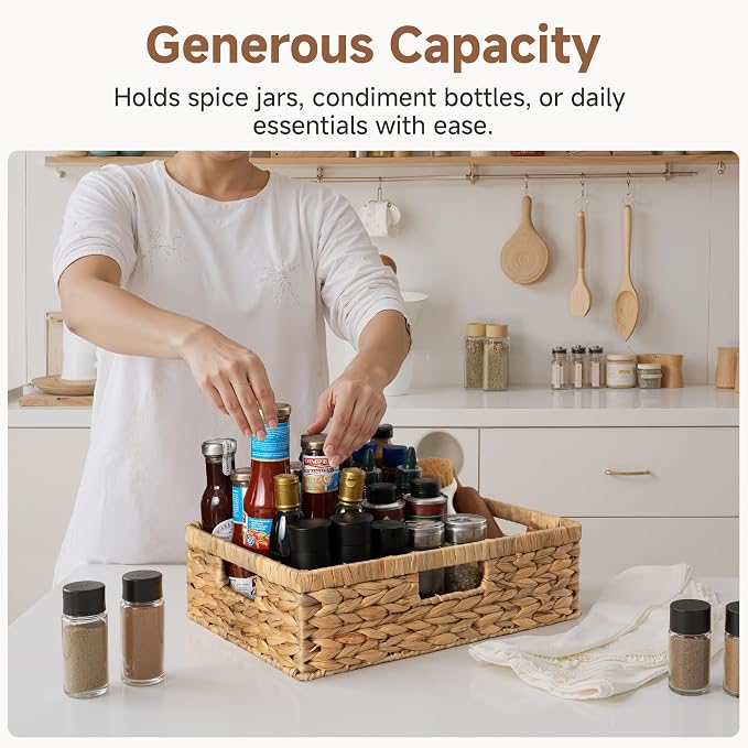 StorageWorks Wicker Storage Baskets for Shelves, Pantry Baskets, 1-Pack | Water Hyacinth Pantry Baskets for Organizing, Wicker Storage Baskets for Organizing, Woven Baskets, 15¼"L x 11¾"W x 4 ¾"H