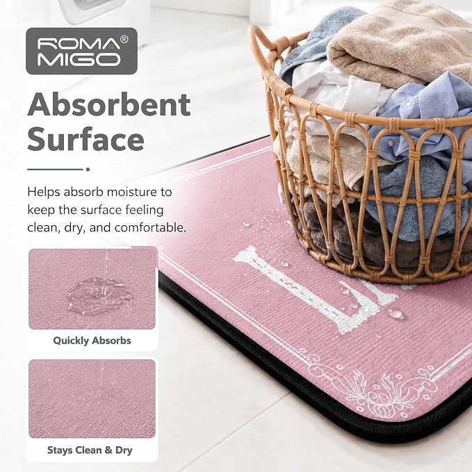 ROMAMIGO Laundry Room Rug Runner Non Slip Laundry Mats Mudroom Runner Farmhouse Kitchen Floor Mat Bathroom Laundry Room Decor Accessories(Pink, 20 X 47 inch)