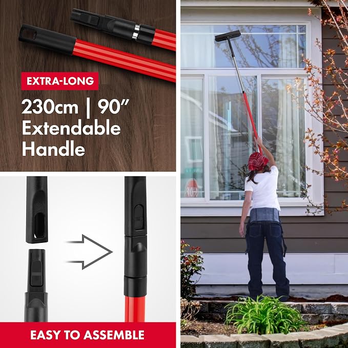 Tyroler Window Washing Kit with Extension Pole 4.5 to 7.5 Ft Handle | Telescopic Window Squeegee Tool With Natural Rubber Blade For Better Reach And Streak-Free Window Cleaning