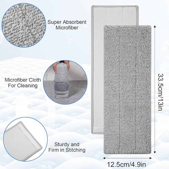 20 Pack 13 * 4.9" Generic Mop Pads Mop Head Refill Washable Wet/Dry Mops Flat Compatible with Most 11-13" Hook and Loop Flat Mops Mop Replacement Pads