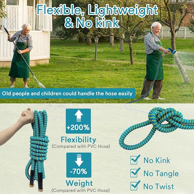 Expandable Garden Hose 150ft, 2026 New Flexible Water Hose 150 ft with 10 Function Nozzle, Solid Metal Fittings, Lightweight, No Kink, Leak-proof, Durable Expanding Hose for Gardening, Car Washing