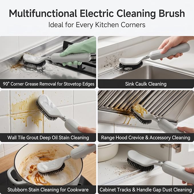 Reciprocating Electric Scrubber for Tile & Grout, Scrub Brush for Cleaning | 2 Brush Heads, 90 Mins Runtime, Versatile Kitchen & Bathroom Cleaning Tools, Stiff Bristle Brush for Crevice, Sink, Tub, Dish