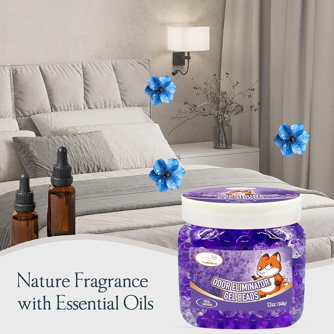 6 Pack Odor Eliminator Gel Beads, 12 oz, Scented Gel Air Freshener, Pet Odor Eliminator for Bathroom, Closet, Pet Area & RVs, Lasts 90 Days for Improved Home Fragrance, Fresh Lavender