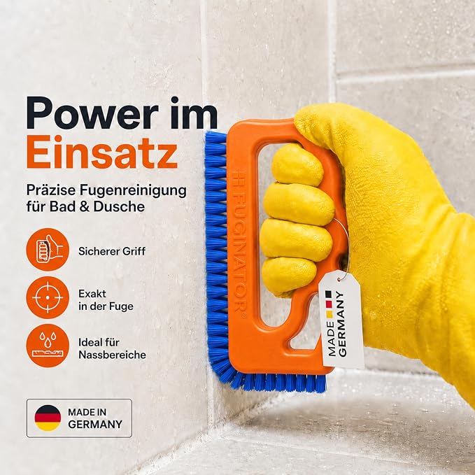 Fuginator Scrub Brush for Tile and Grout: Stiff Nylon Bristle Scrubbing Brush - Bathtub and Shower Scrubber for Floor Joints and Tile Seams - Cleaning Brush (Orange/Blue)