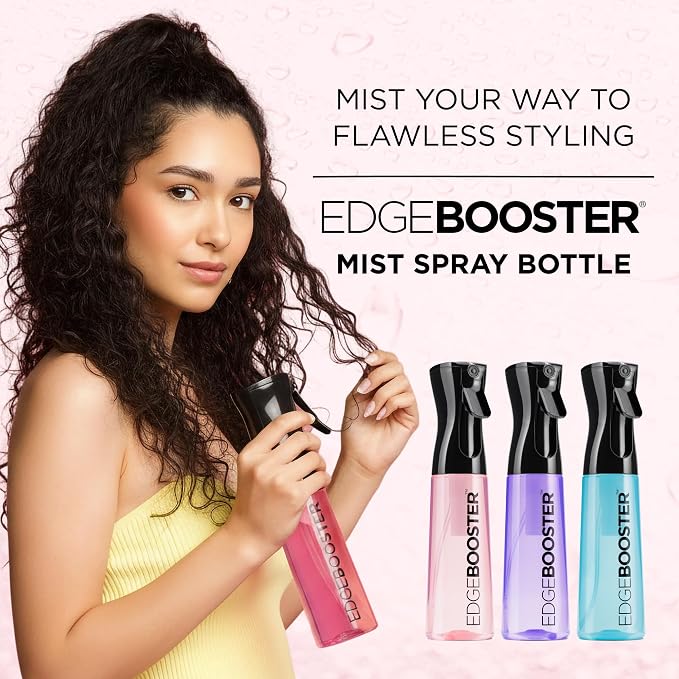 Style Factor Edge Booster Mist Spray Bottle for Hair (10.1oz/300ml) - Continuous Ultra Fine Mist Sprayer – For Hairstyling, Salons, Cleaning, Plants, Essential Oil & More - Purple