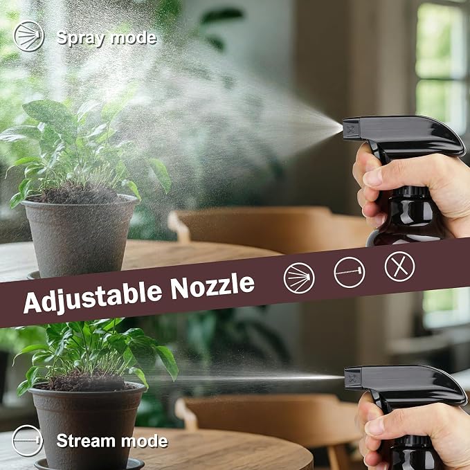 12oz/350ml Plastic Spray Bottles 1 Pack, Adjustable Mist/Stream | Refillable heavy duty spray containers for plants, cooking, hair care and household cleaning