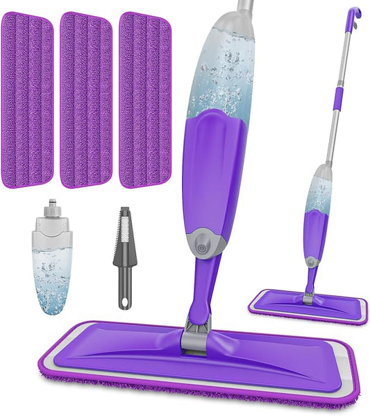 HOMTOYOU Spray Mops for Floor Cleaning: Wet Mop for Hardwood Tile Wood | 3 Washable Microfiber Pads for Swiffer Powermop, 1 Refillable Bottle, Wet and Dry Use, for Families with Pets & Children
