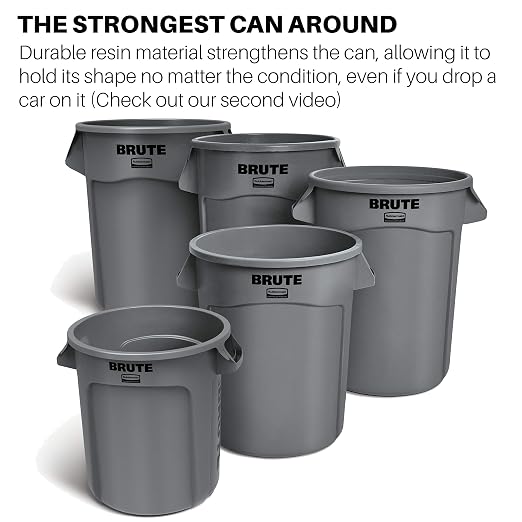 Rubbermaid Commercial Products BRUTE Heavy-Duty Trash/Garbage Can, 10-Gallon, Black, Wastebasket for Home/Garage/Mall/Office/Stadium/Bathroom, Pack of 6