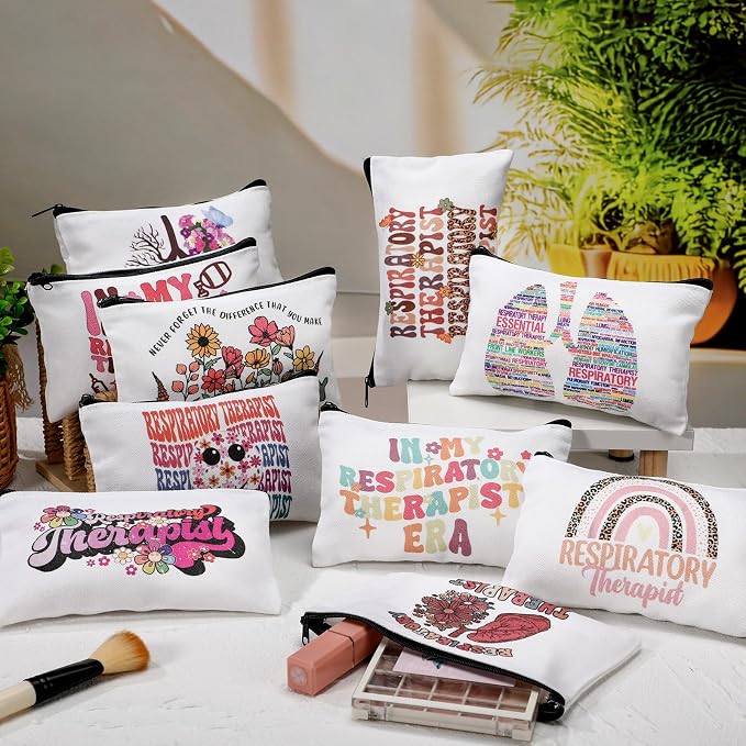 Kacctyen 10 Pcs Respiratory Care Week Appreciation Gifts for Women Respiratory Therapist Makeup Cosmetic Canvas Pouch Bags Portable Makeup Pouch Bag Travel Organizer for Party Favors