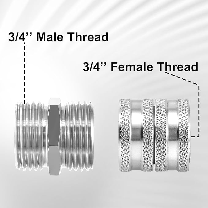 M MINGLE Garden Hose Adapter 3/4”, Male to Male, Female to Female, 4-Pack | Standard 3/4” GHT, Stainless Steel Connector, Rust-resistant, Easy to Install, No Leakage, Extra 4 Washers