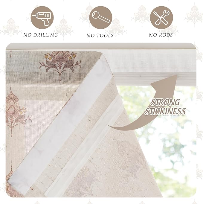 StangH Cordless Floral Linen Roman Shades for Windows, W30 x L64, 1 Panel | Magnetic Window Shades, Floral Printed Pattern, Light Filtering with Privacy, Vintage Farmhouse Decor, for Living Room