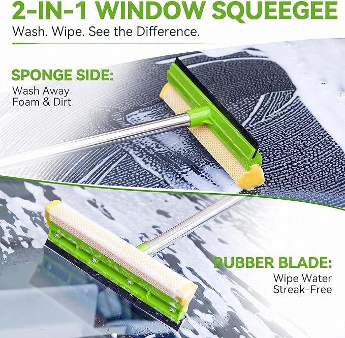 Ordenado 62" Car Wash Brush with Long Handle, 6Pcs Car Wash Kit Exterior | Scratch-Free Car Cleaning Kit with Chenille Microfiber Mop Mitt, Windshield Squeegee, Duster, Towel, Wheel Brush for RV Truck