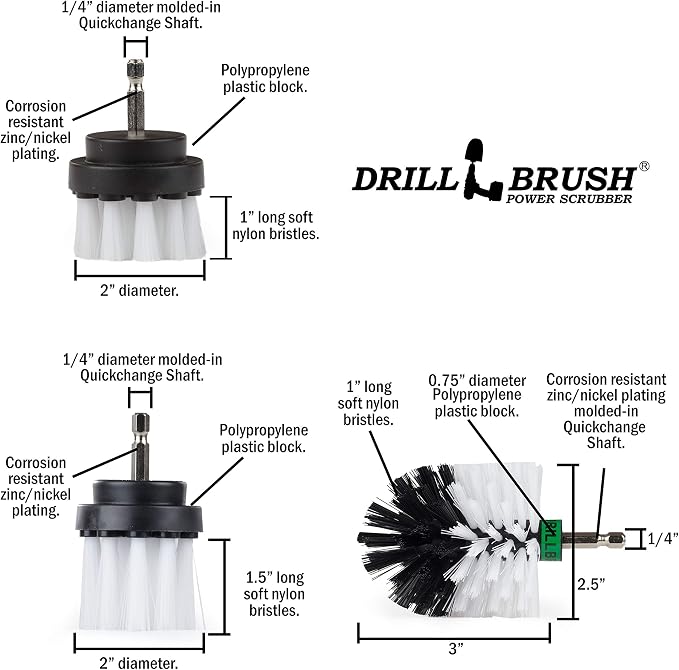 Drill Brush Ultimate Car Wash Kit - Wheel Brush - Car Carpet - Spin Brush | Cleaning Supplies - Truck Accessories - Motorcycle Accessories - Car Mats - Interior Leather, Vinyl, Upholstery, Fabric