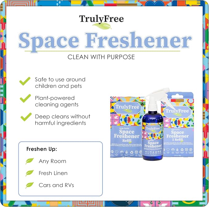 Truly Free Space Freshener Starter Kit - Lemongrass - 12oz + 1 Fill, 3oz | Car and Air Fresheners for Home, Natural Odor Eliminator Room Spray, No Synthetic Fragrances