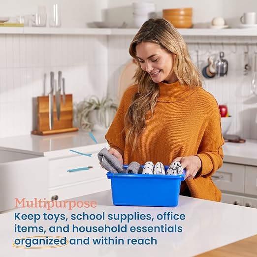 ECR4Kids Scoop Front Storage Bin, Multipurpose Organization, Blue, 5-Piece | Durable plastic, GREENGUARD Gold Certified, 1.2 gallon capacity, lightweight & nestable, built-in handle, classroom/home use