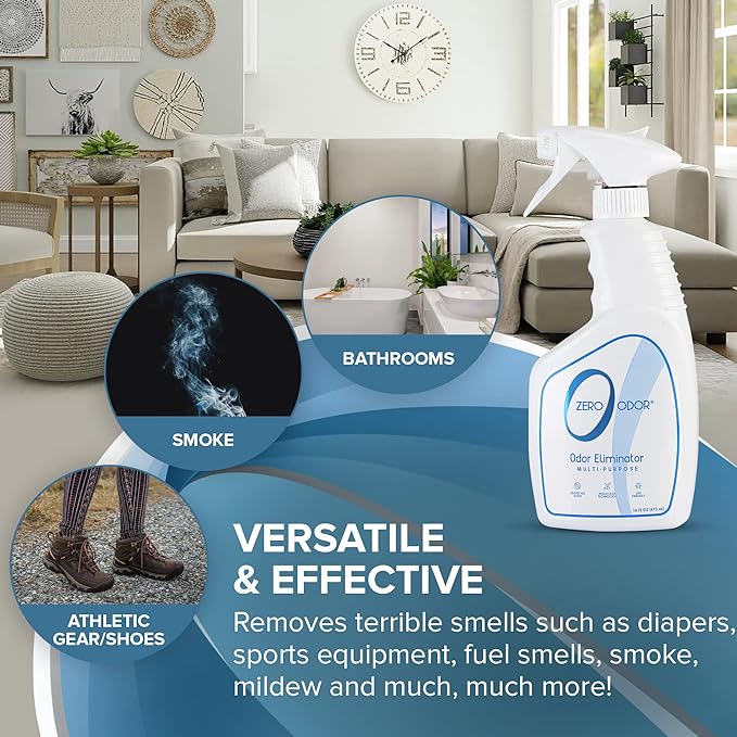 Zero Odor Multi-Purpose Odor Eliminator, Fabric & Room Deodorizer, 16 oz | Odor Eliminator Spray for Closet, Bathroom, Basement, Trash & Upholstery, Air and Surface use